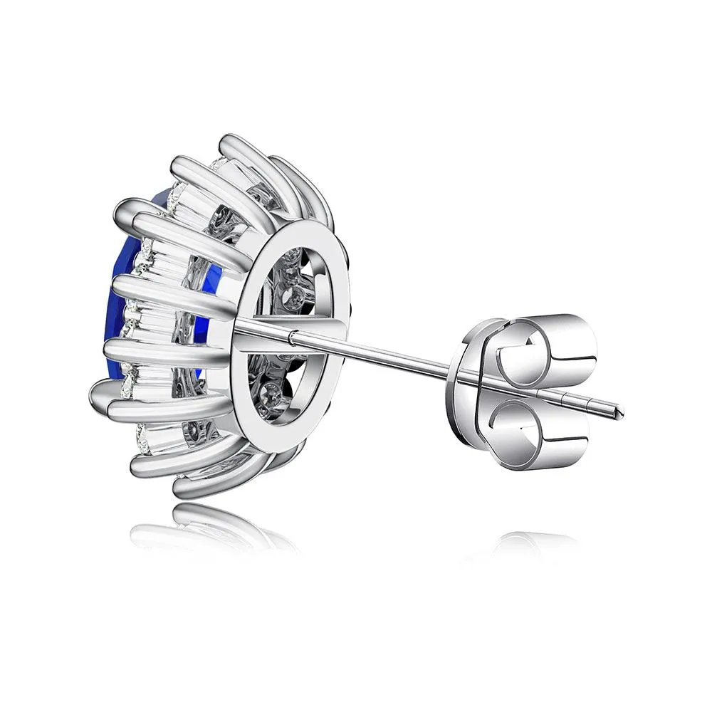 1.42 CT. Blue Sapphire Stud Earrings with Floral Pavé Halo