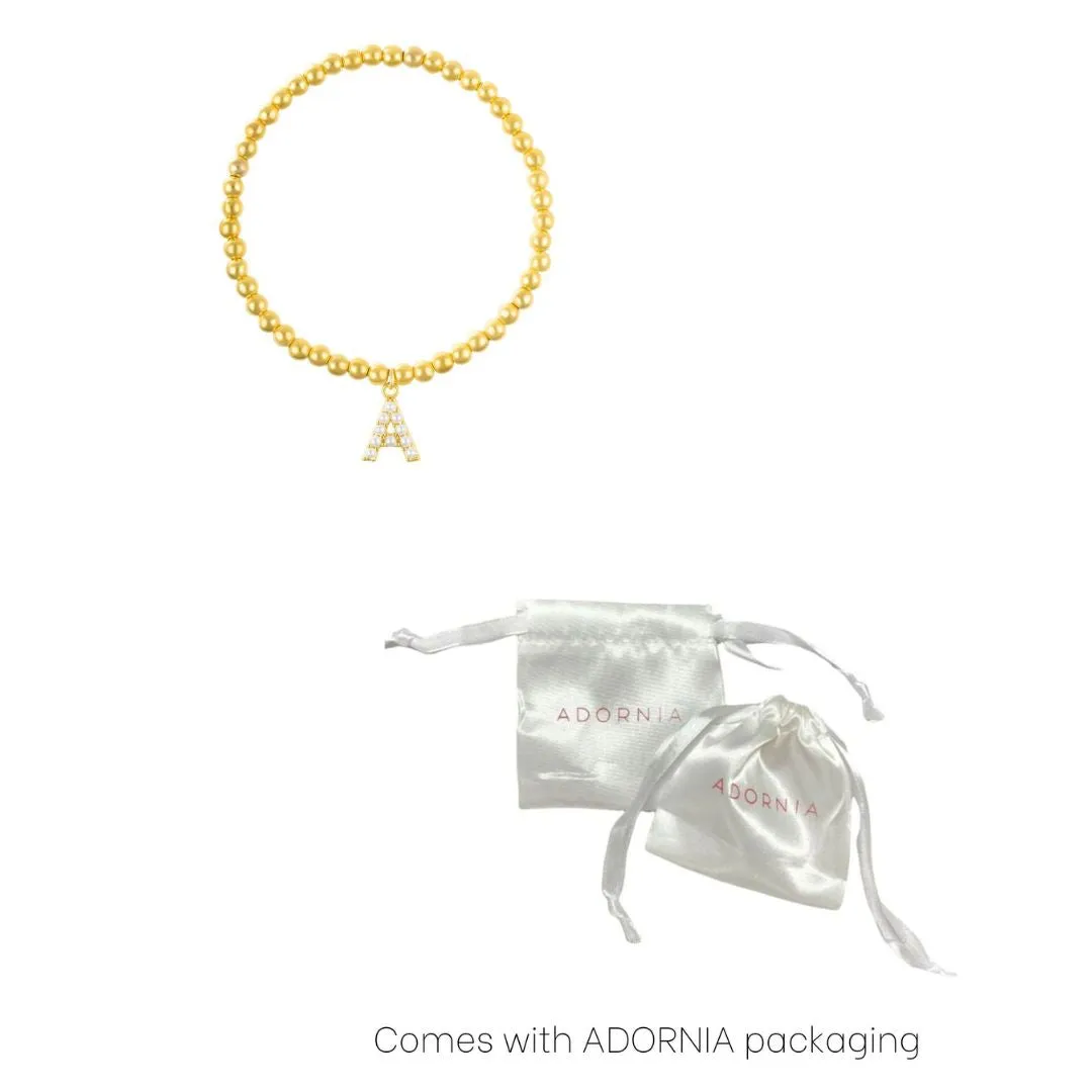 14k Gold Plated Stretch Bead Bracelet with Pearl Letter