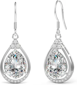 18K White Gold Plated Sterling Silver Teardrop Cubic Zirconia Drop Dangle Earrings for Women Pear Cut CZ Diamond Dangle Earrings Hypoallergenic Jewelry