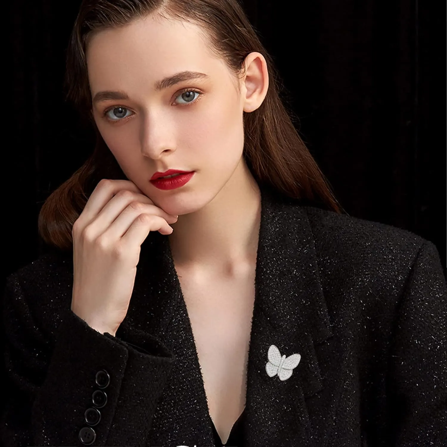 Anmpab Crystal Rhinestone Butterfly Colorful Brooch Elegant Lapel Pins Dress Accessories Jewelry for Women