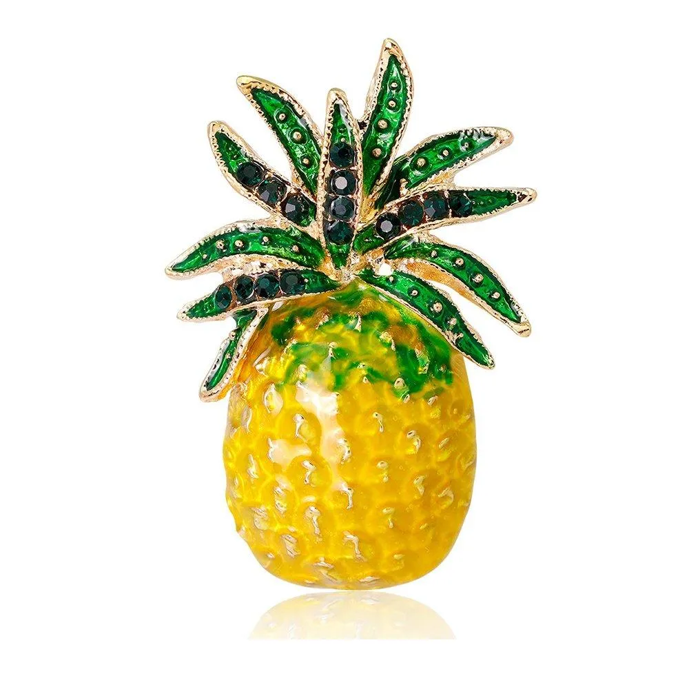 AOCHEE Fruit Brooch Pineapple Brooches for Women Crystal Brooches Fruit Yellow