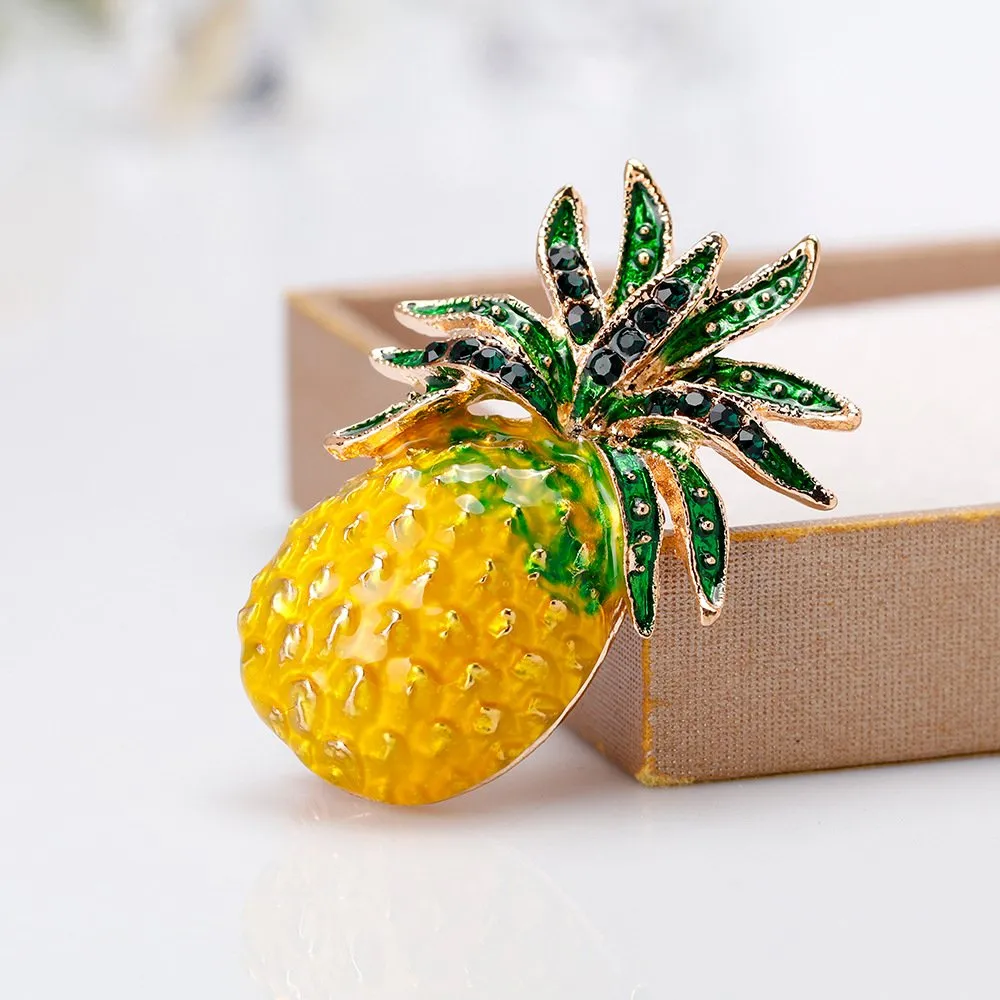 AOCHEE Fruit Brooch Pineapple Brooches for Women Crystal Brooches Fruit Yellow