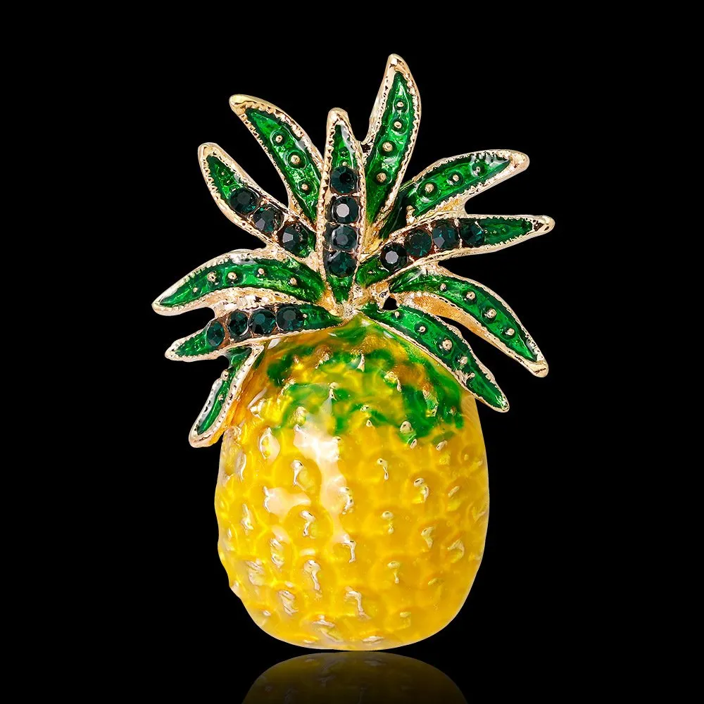 AOCHEE Fruit Brooch Pineapple Brooches for Women Crystal Brooches Fruit Yellow