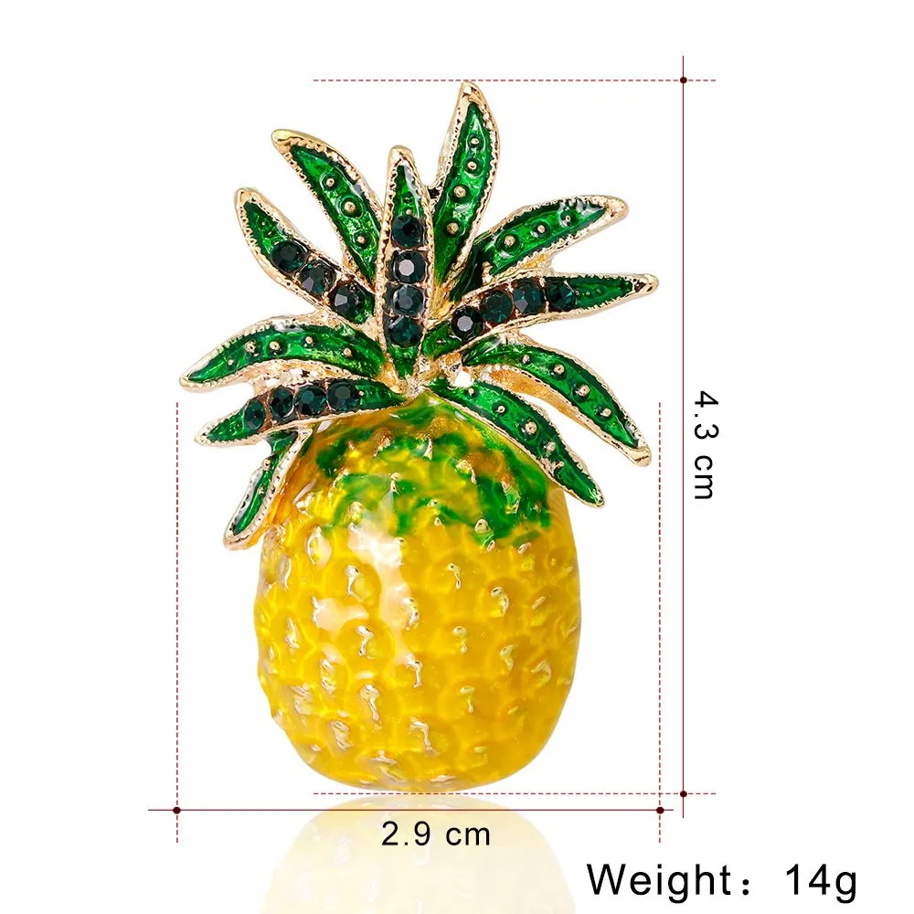 AOCHEE Fruit Brooch Pineapple Brooches for Women Crystal Brooches Fruit Yellow