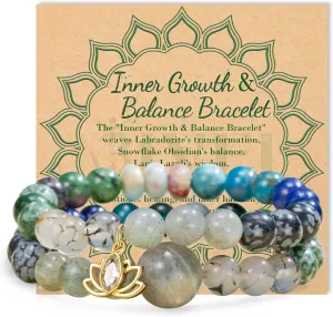 Bivei Beaded Bracelets for Women with Lotus Charm Healing Gemstone Crystal 7 Chakra Bracelet Natural Stretch Bracelets Set for Women Yoga Meditation Anxiety Stress Relief Jewelry