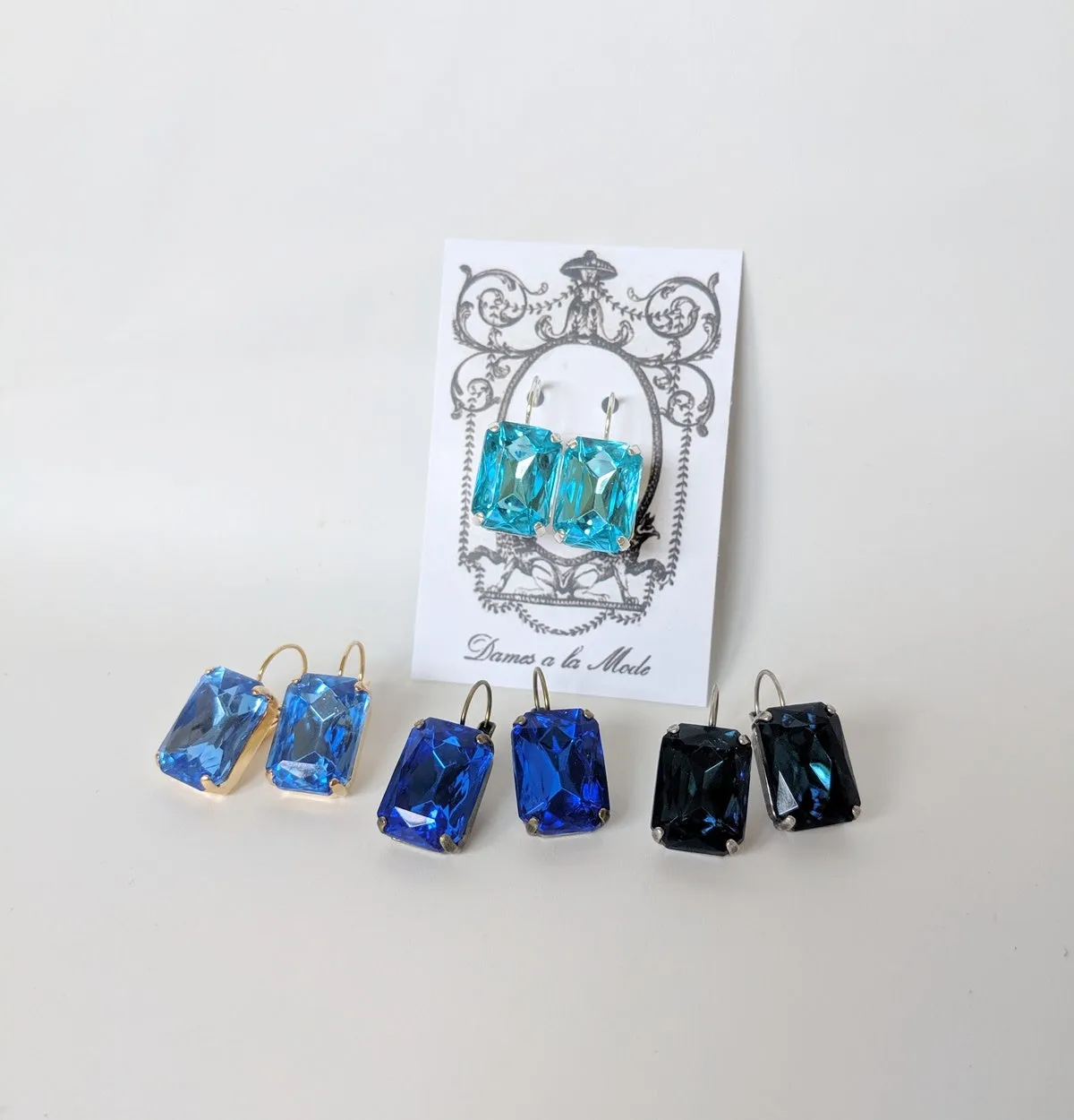 Blue Crystal Earrings - Large Octagon