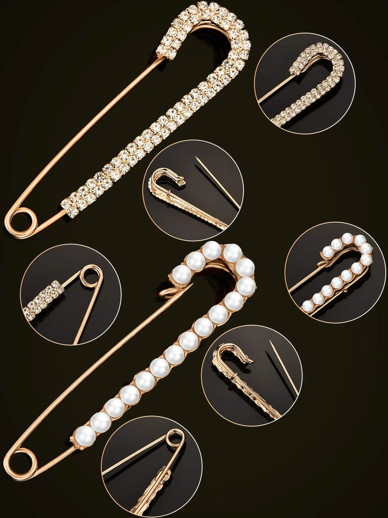 Boao 4 Pieces Women Brooch Pins Sweater Shawl Clips Faux Crystal and Pearl Brooches, 2 Styles