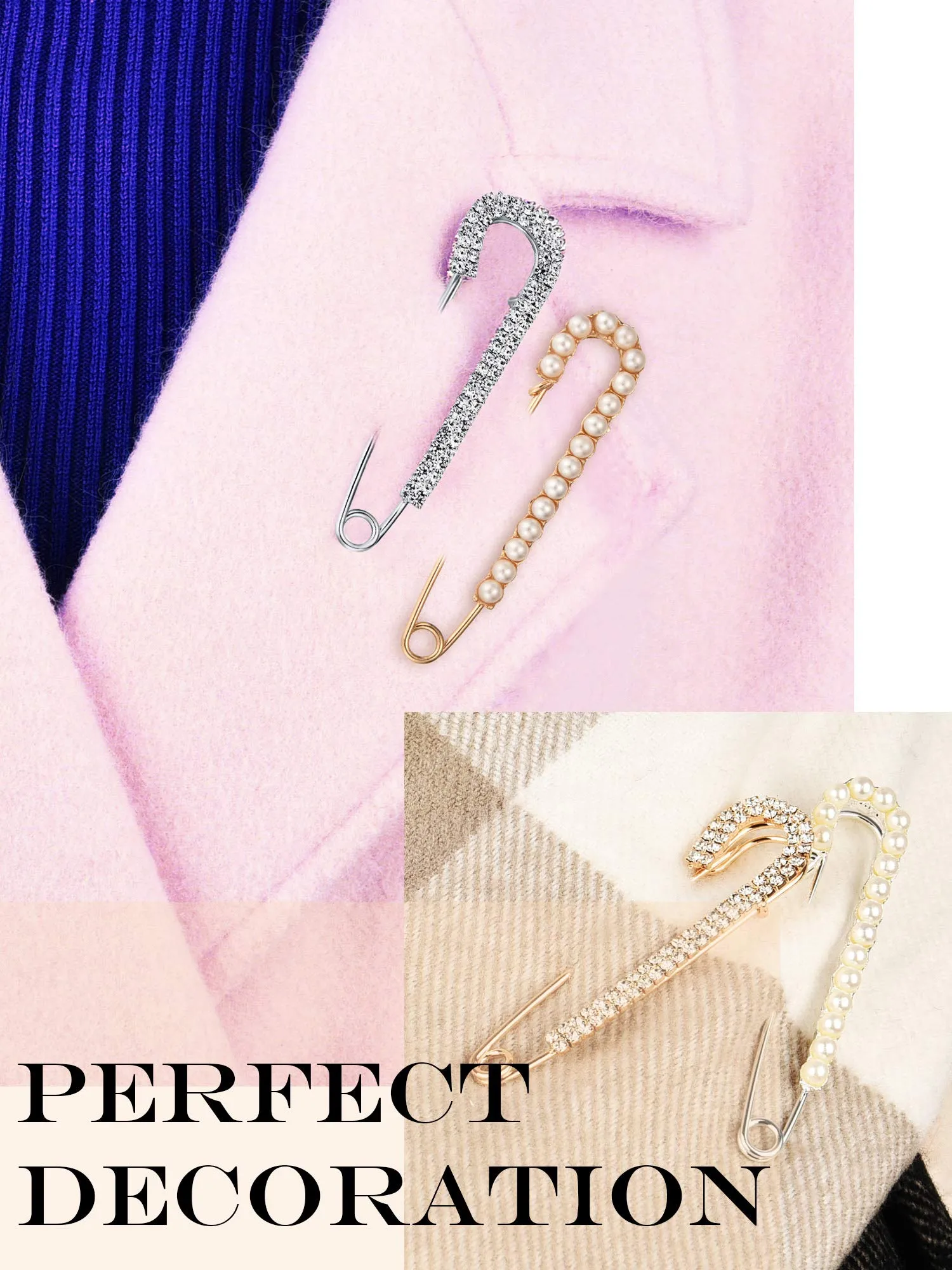 Boao 4 Pieces Women Brooch Pins Sweater Shawl Clips Faux Crystal and Pearl Brooches, 2 Styles