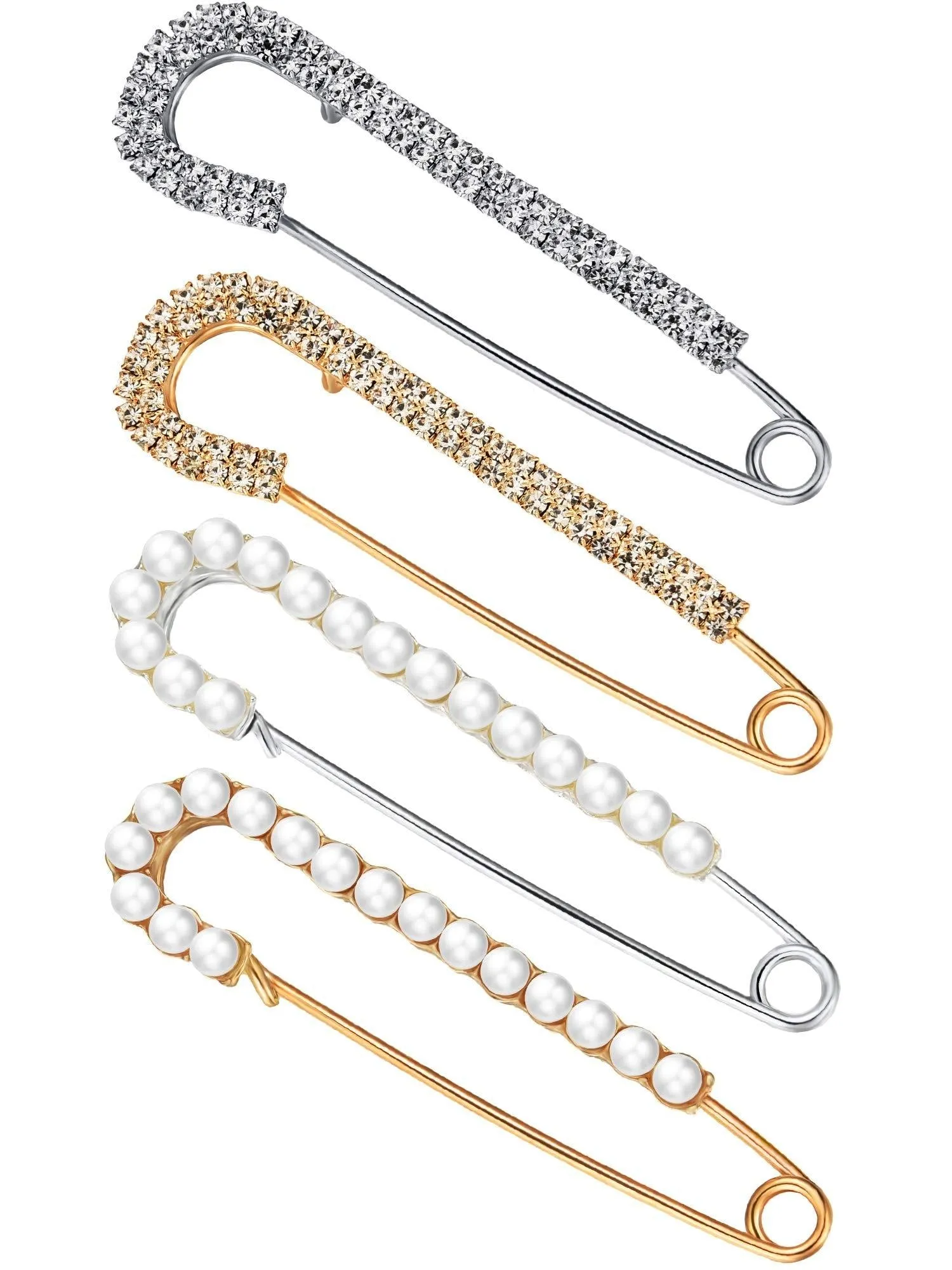 Boao 4 Pieces Women Brooch Pins Sweater Shawl Clips Faux Crystal and Pearl Brooches, 2 Styles