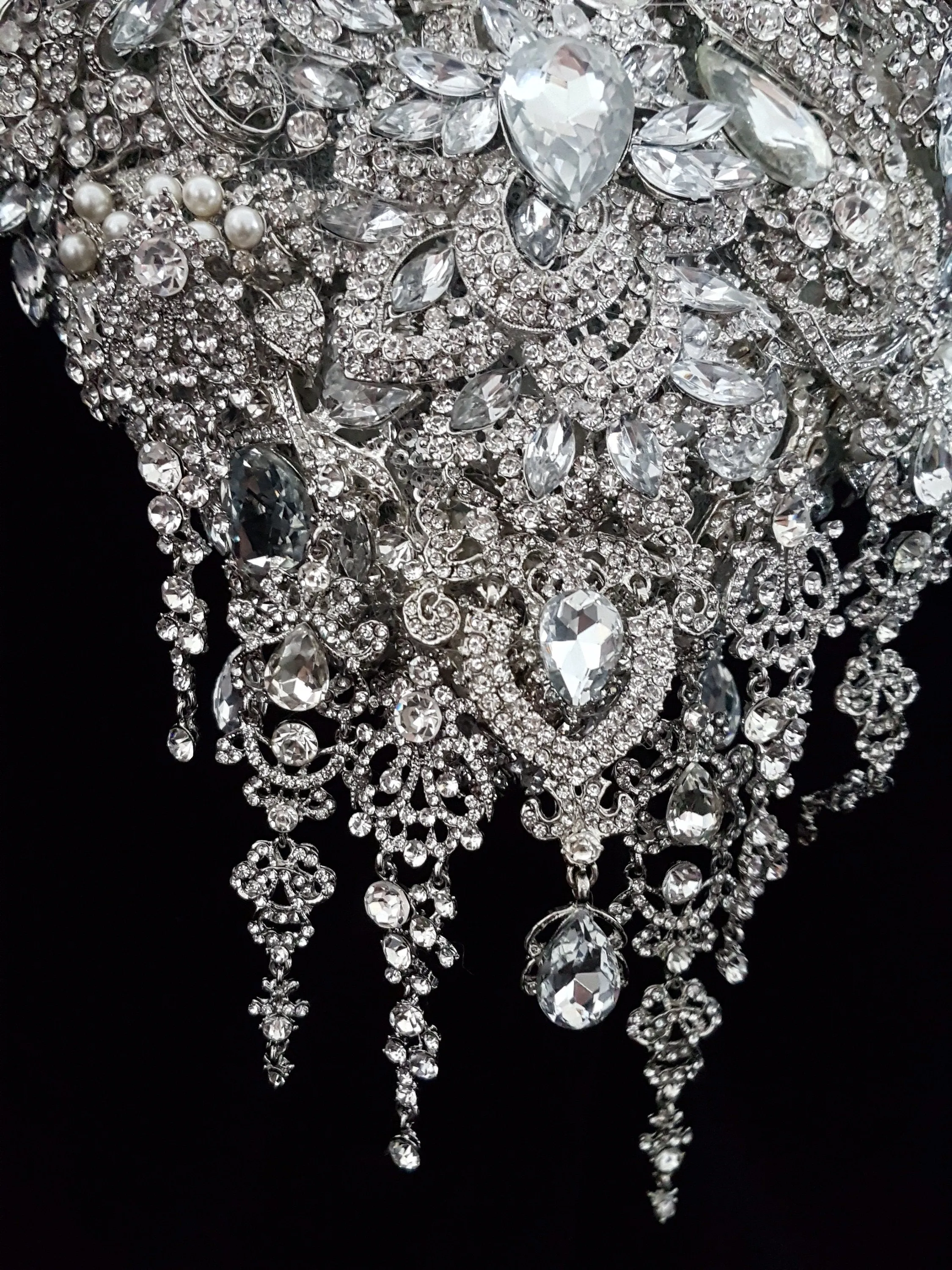 Brooch bouquet Heart shaped, trailing,cascading, jewel heart wedding bouquet. - Silver - Gold by Crystal wedding uk