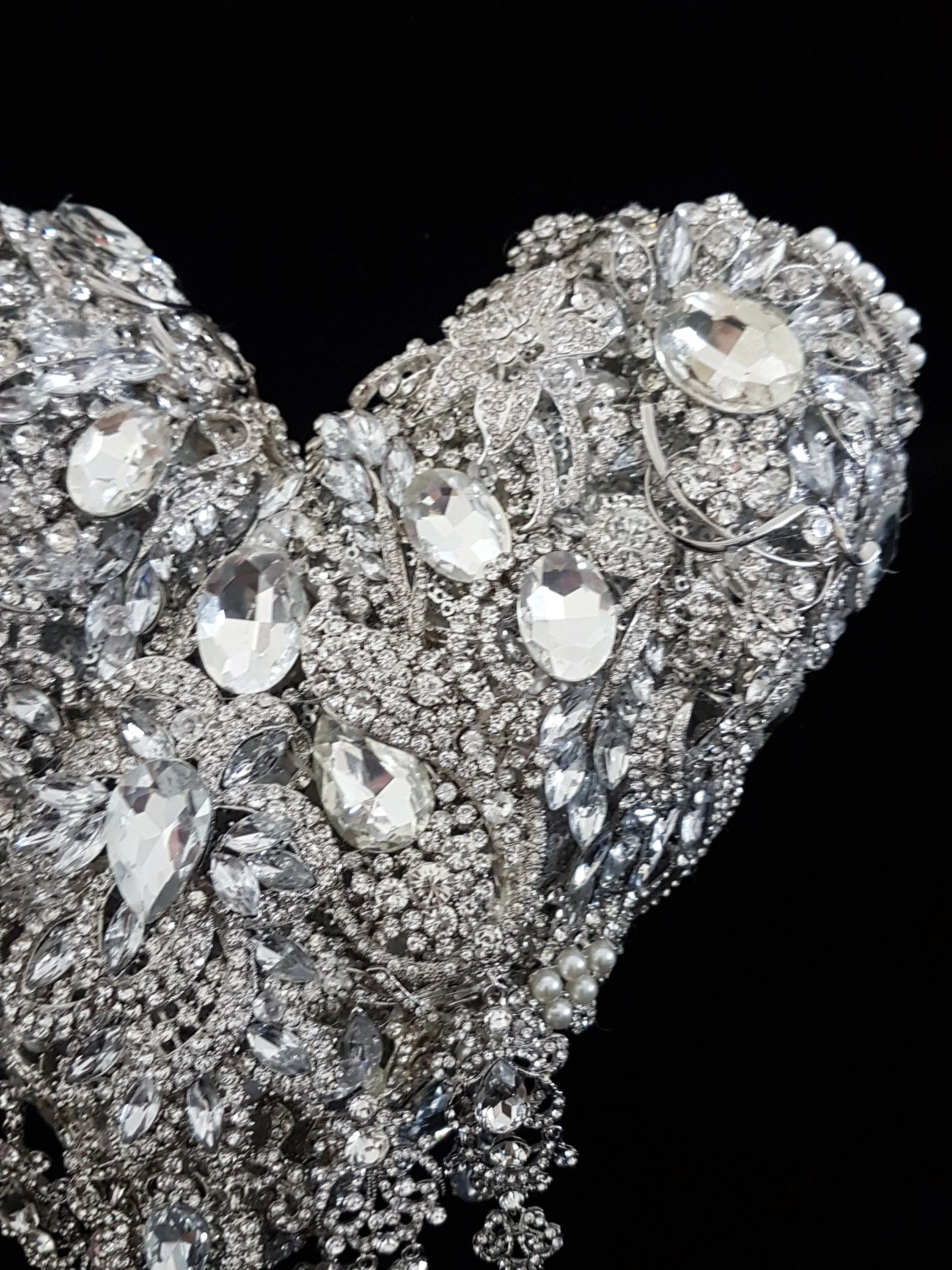 Brooch bouquet Heart shaped, trailing,cascading, jewel heart wedding bouquet. - Silver - Gold by Crystal wedding uk