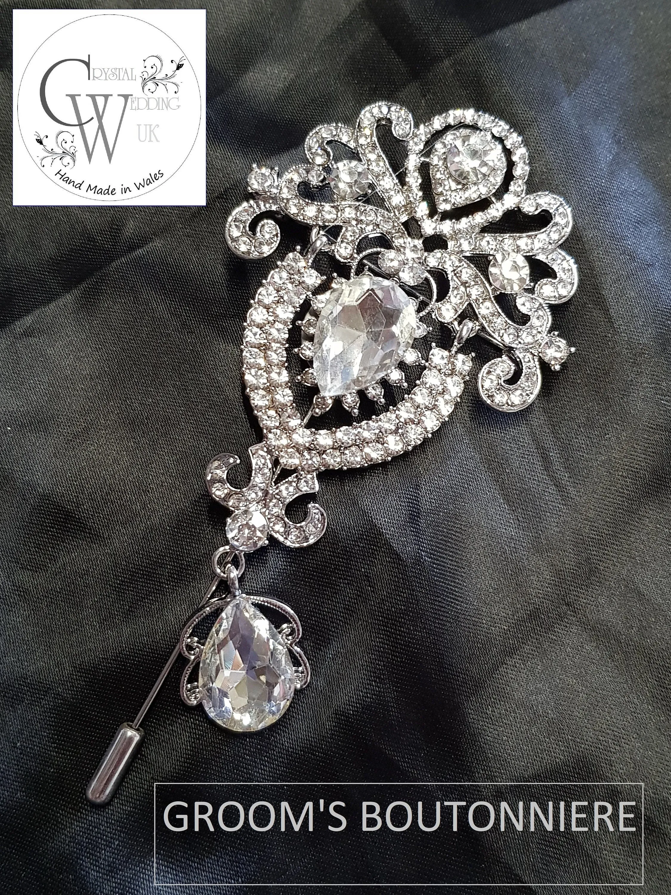 Brooch bouquet Heart shaped, trailing,cascading, jewel heart wedding bouquet. - Silver - Gold by Crystal wedding uk