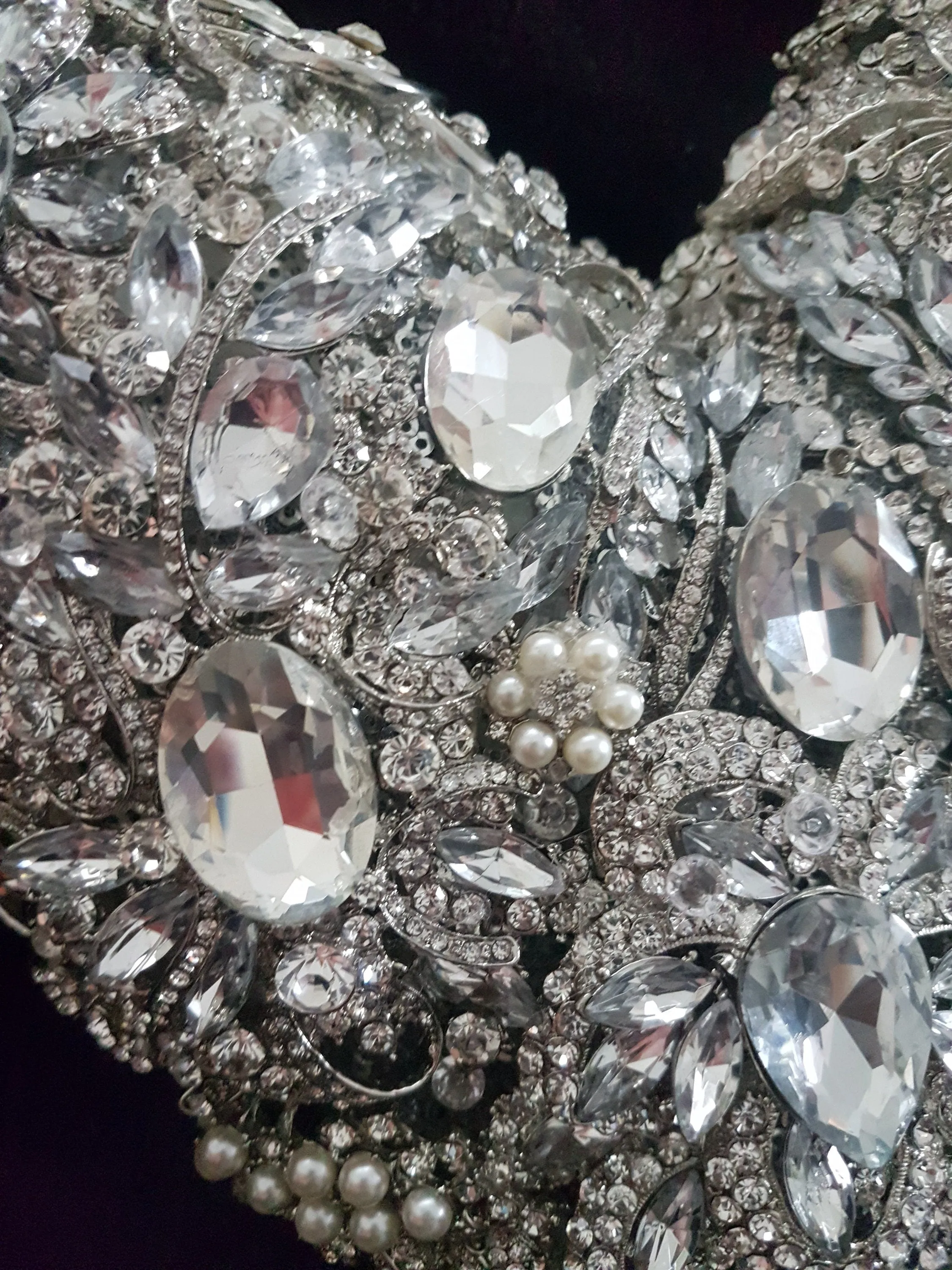 Brooch bouquet Heart shaped, trailing,cascading, jewel heart wedding bouquet. - Silver - Gold by Crystal wedding uk