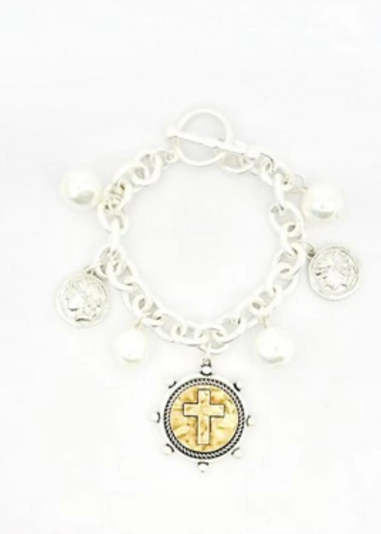 Charm Bracelet with Cross - Gold or Silver