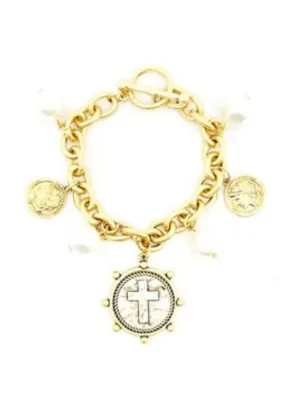 Charm Bracelet with Cross - Gold or Silver