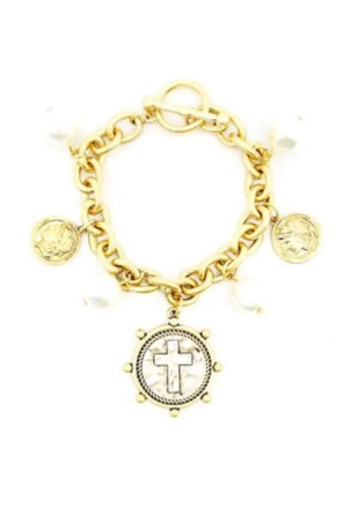 Charm Bracelet with Cross - Gold or Silver