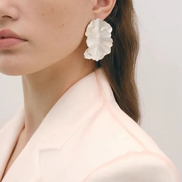 Chunky Silver Flower Petals Earrings