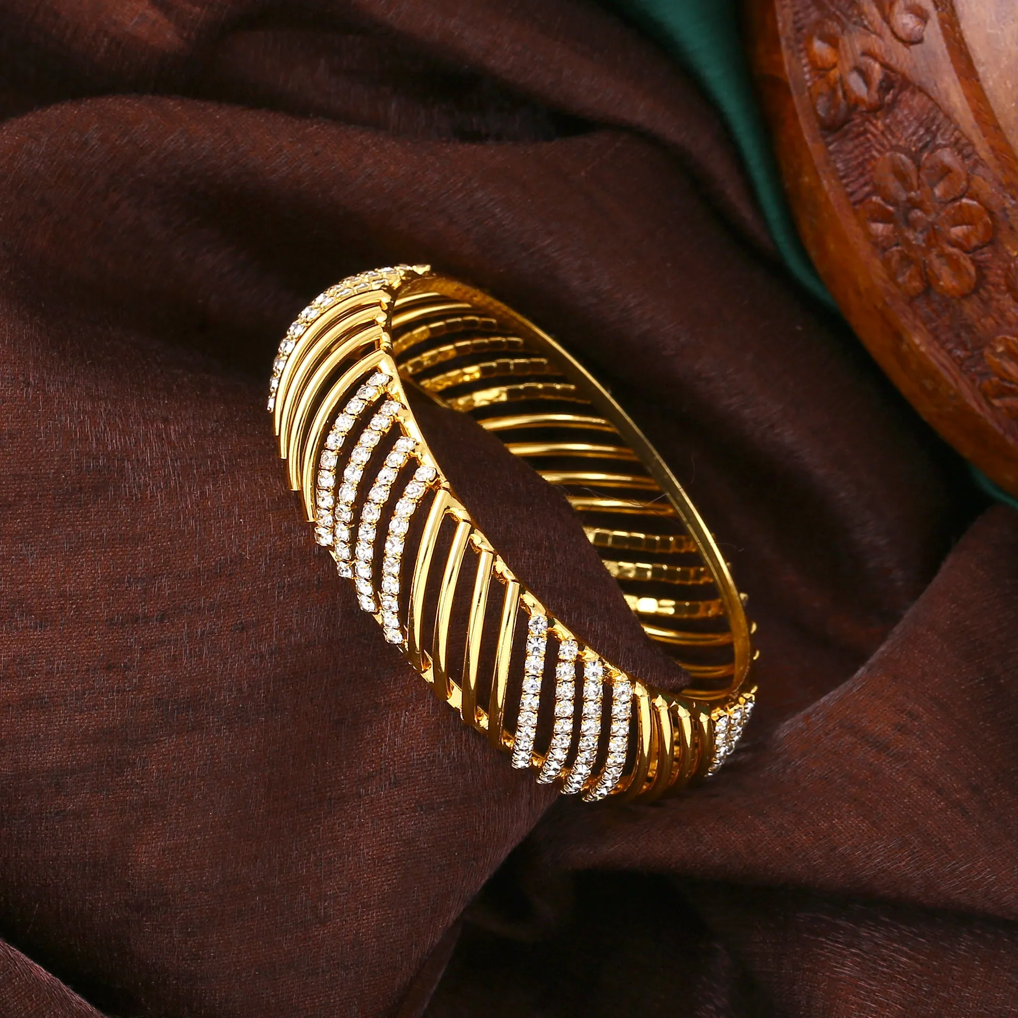 Estele Gold Plated Classic Designer Bangle with Crystals for Women