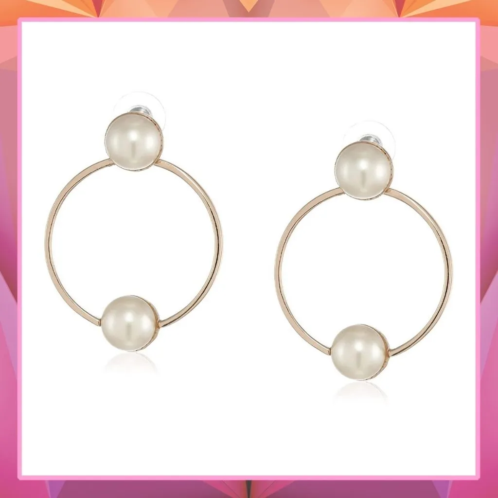 Estele Rose Gold Plated Bold Ring Pearl studded Earrings for women