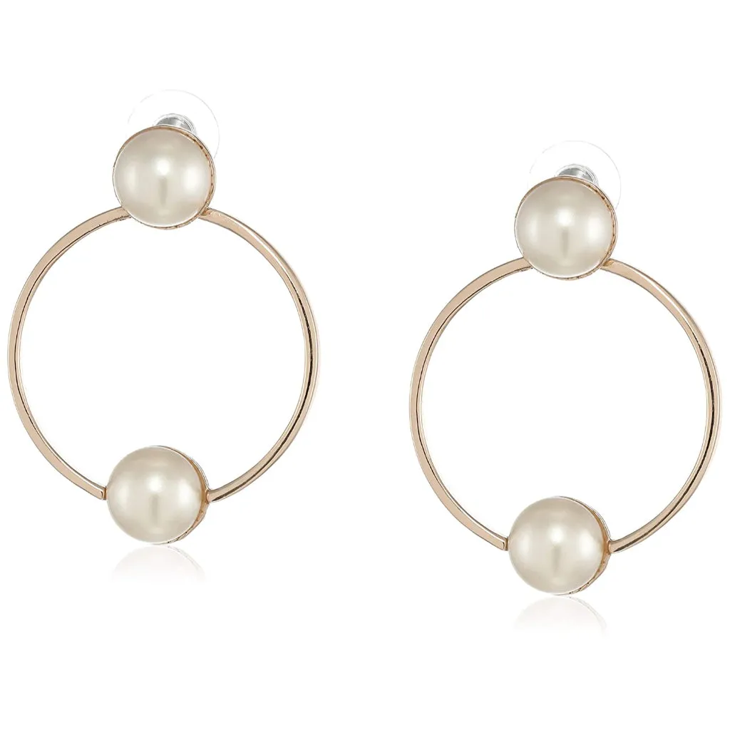 Estele Rose Gold Plated Bold Ring Pearl studded Earrings for women