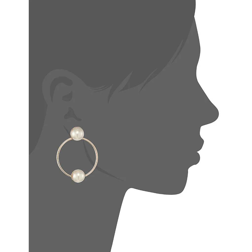 Estele Rose Gold Plated Bold Ring Pearl studded Earrings for women