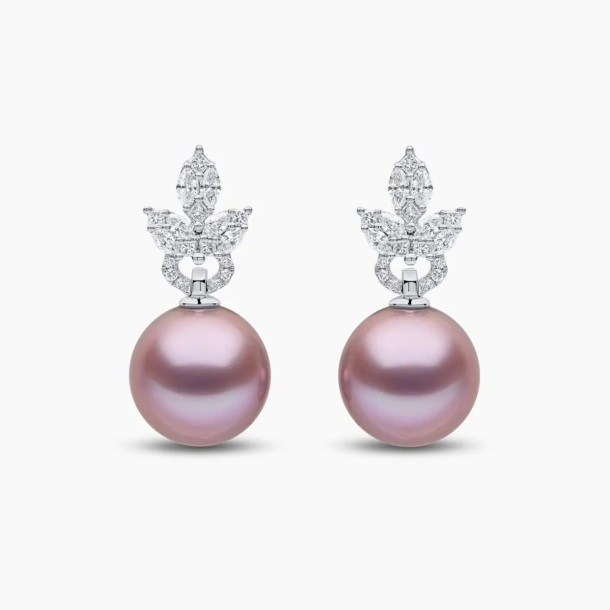 Glitz 18K Gold Pink Freshwater Pearl and Diamond Earrings