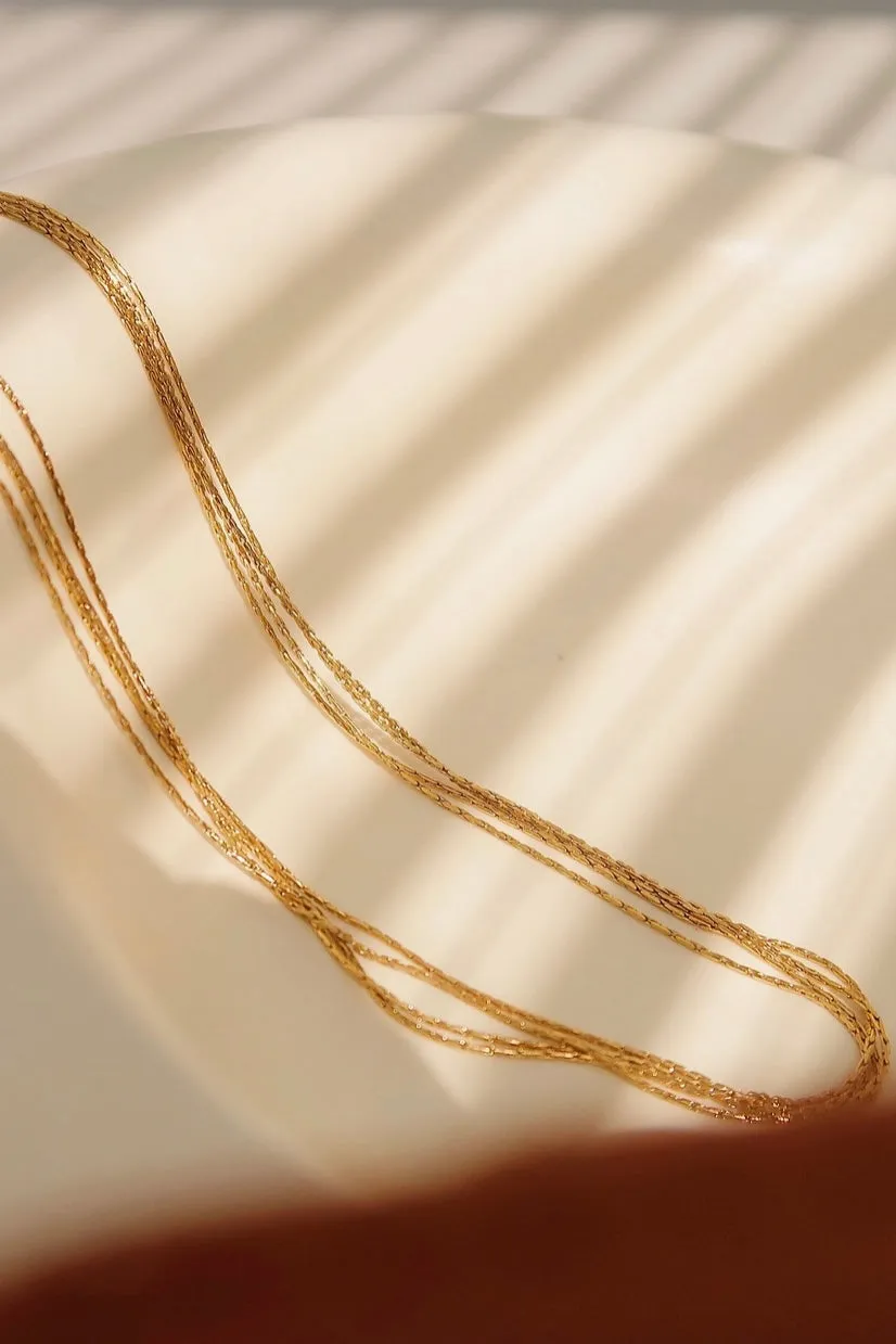 Gold Multi-Strand Chain  Herringbone Necklace
