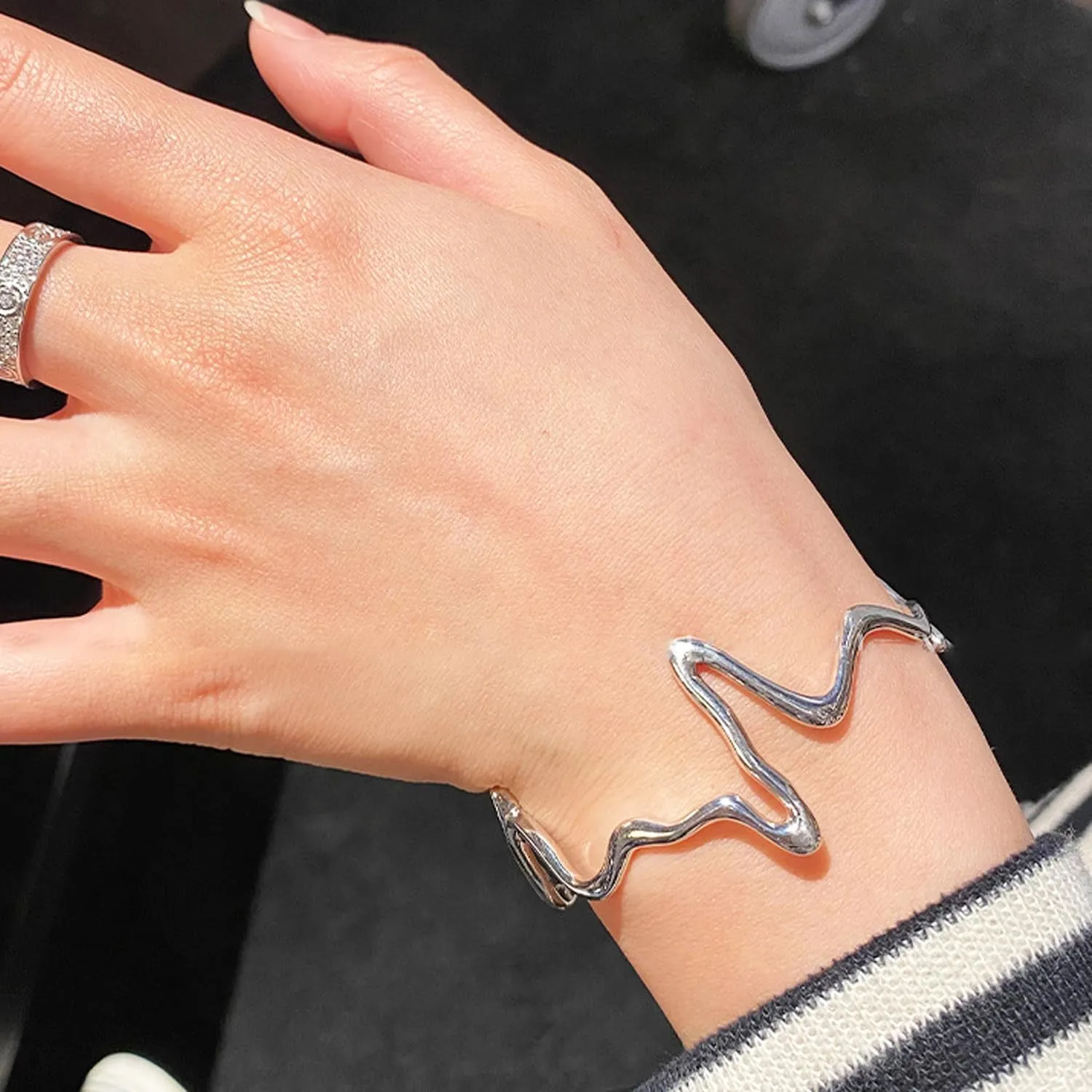 Handmade Bracelets 925 Sterling Silver Cuff Bangle Bracelets Fashion Simple Open Adjustable Bangles for Women