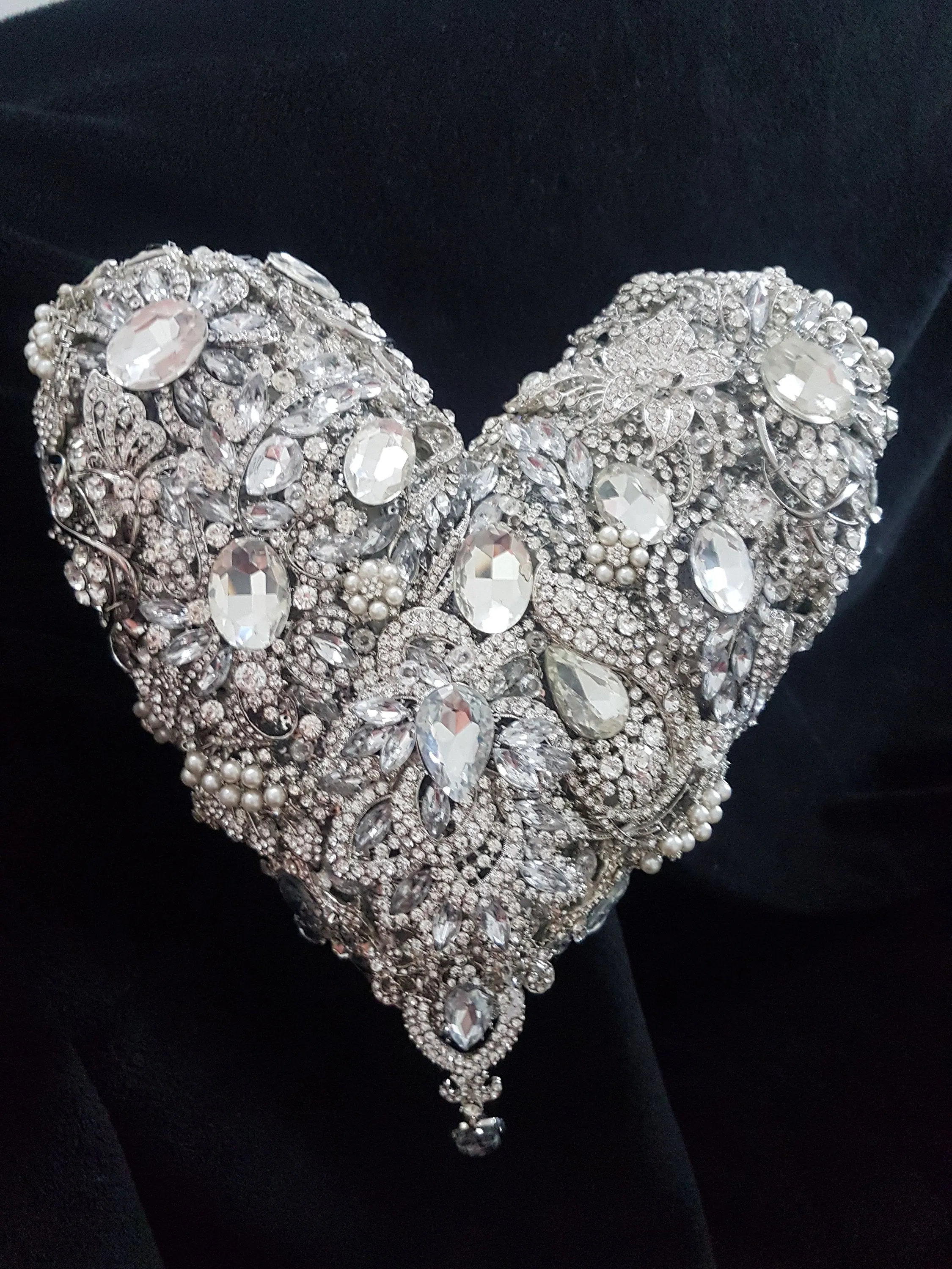 Heart brooch bouquet, jewel heart wedding bouquet.