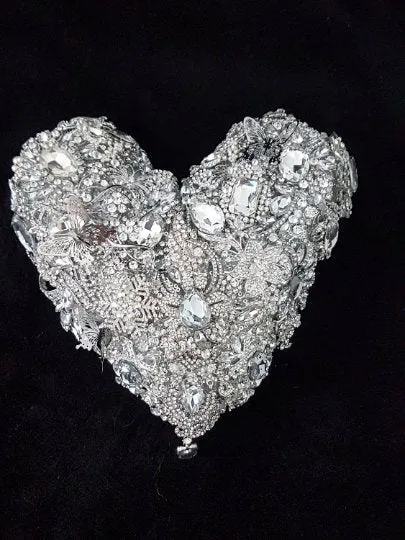 Heart brooch bouquet, jewel heart wedding bouquet.