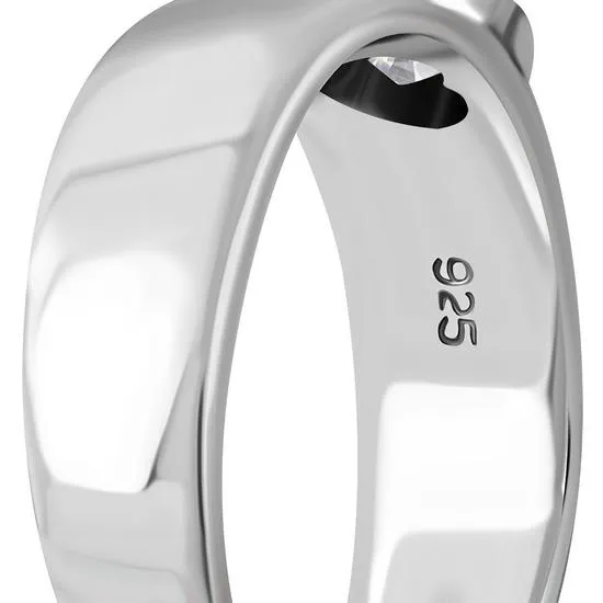 Heart Shaped Clear CZ Silver Band Ring