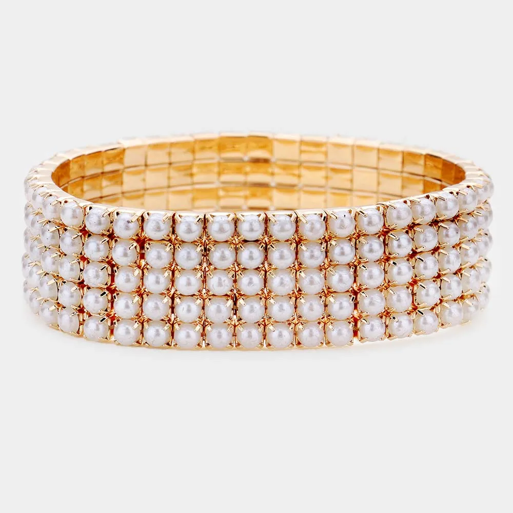 iLLASPARKZ 5 Row Pearl Stretch Bracelet