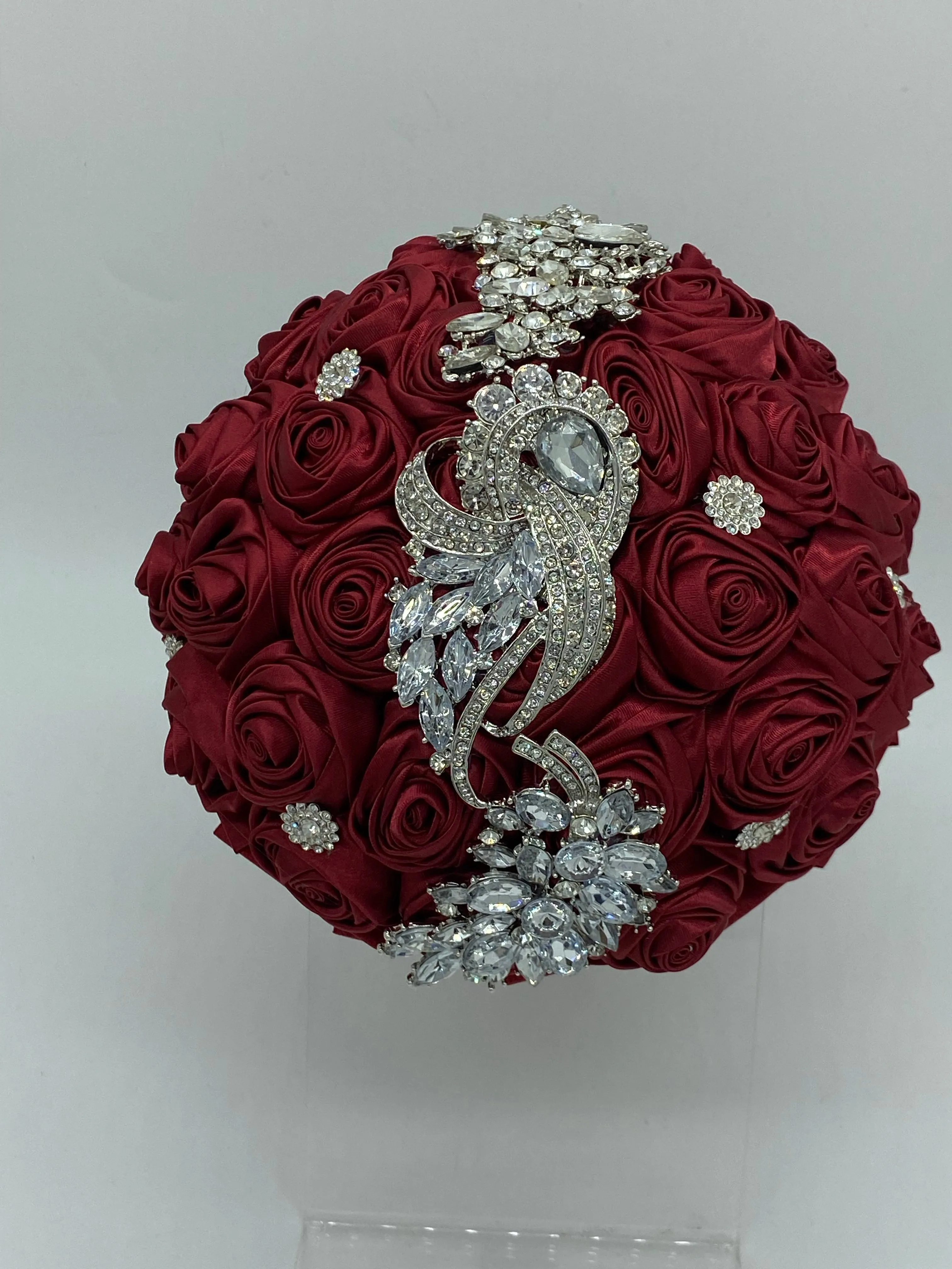 ITEM:BOU7- Burgundy Satin Roses Brooch Bouquet or DIY KIT