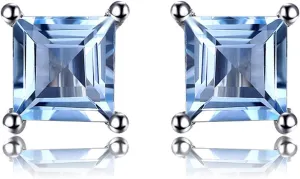 JewelryPalace Square 0.8ct Genuine Garnet Peridot Amethyst Citrine Topaz Created Ruby Sapphire Simulated Emerald Gemstone Stud Earrings Women, 14k Gold Plated 925 Sterling Silver Earring Jewelry Set