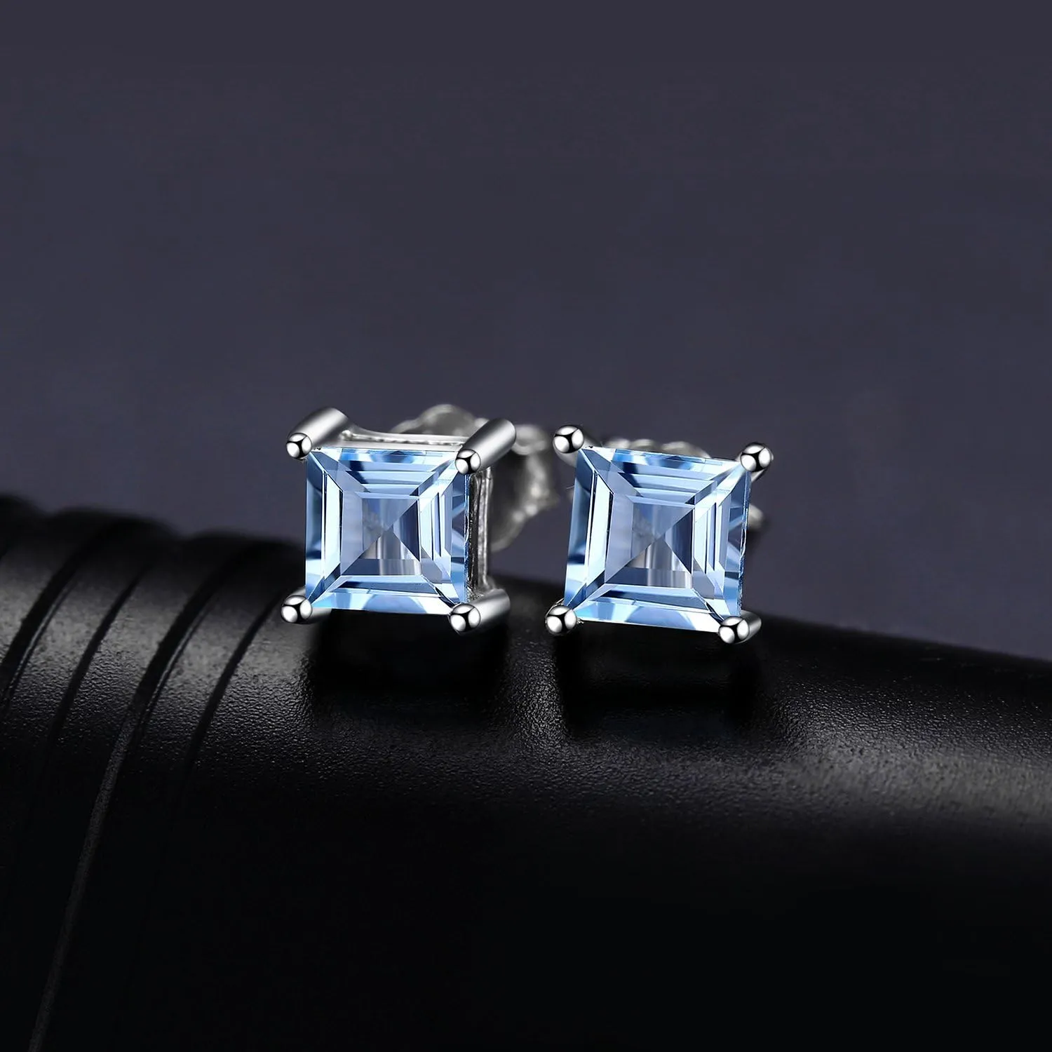 JewelryPalace Square 0.8ct Genuine Garnet Peridot Amethyst Citrine Topaz Created Ruby Sapphire Simulated Emerald Gemstone Stud Earrings Women, 14k Gold Plated 925 Sterling Silver Earring Jewelry Set