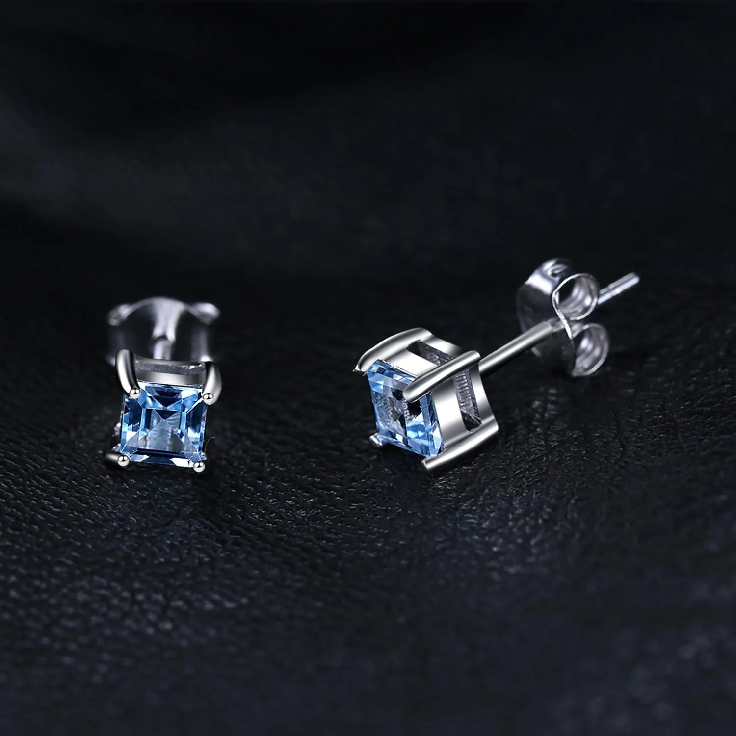 JewelryPalace Square 0.8ct Genuine Garnet Peridot Amethyst Citrine Topaz Created Ruby Sapphire Simulated Emerald Gemstone Stud Earrings Women, 14k Gold Plated 925 Sterling Silver Earring Jewelry Set
