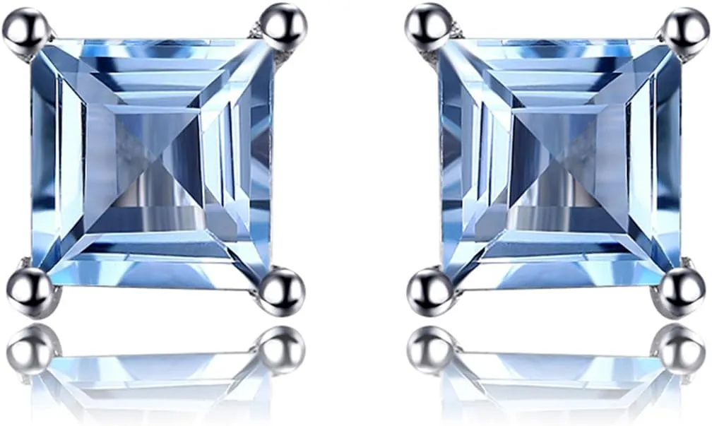 JewelryPalace Square 0.8ct Genuine Garnet Peridot Amethyst Citrine Topaz Created Ruby Sapphire Simulated Emerald Gemstone Stud Earrings Women, 14k Gold Plated 925 Sterling Silver Earring Jewelry Set