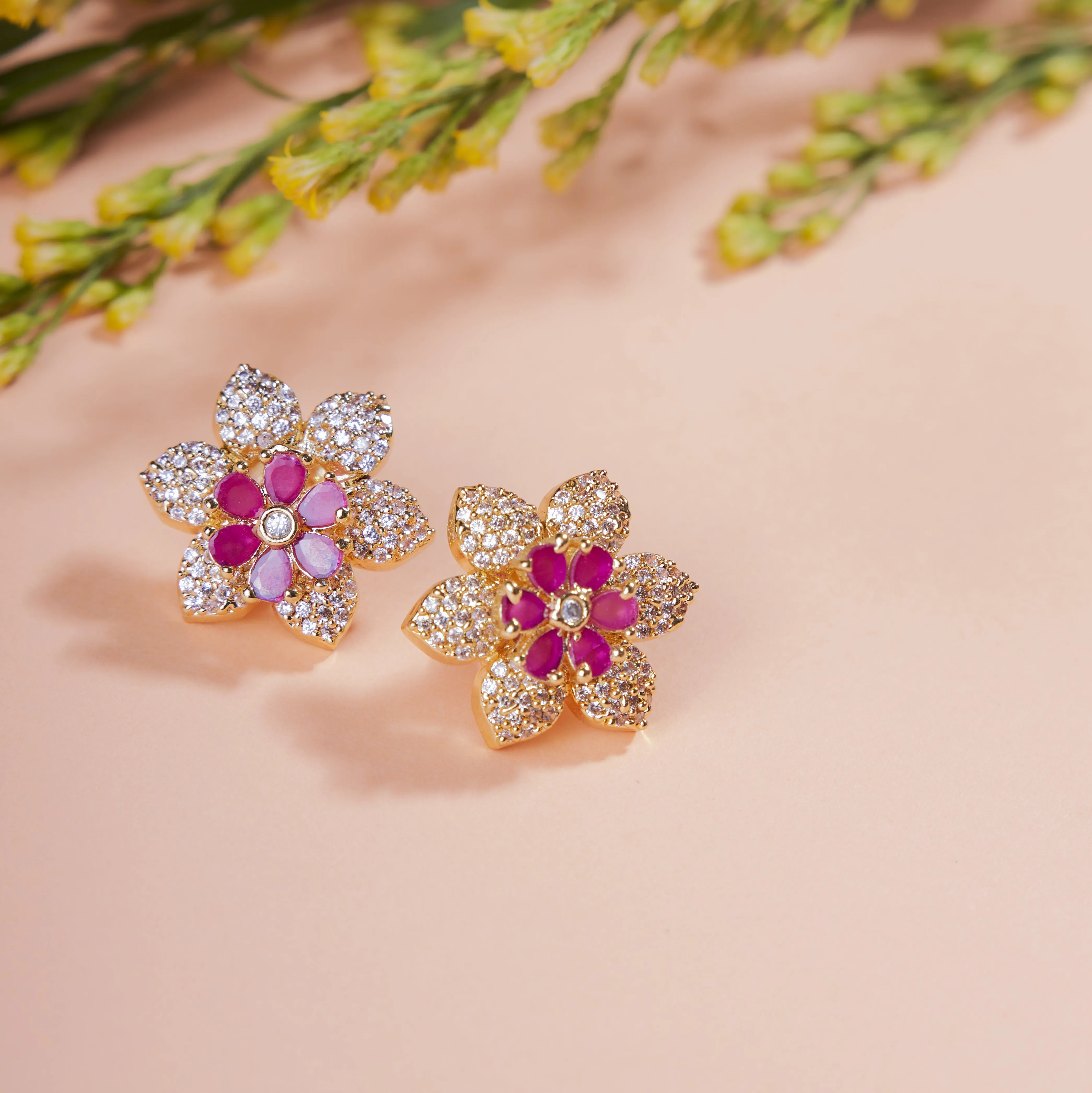 Kaleidoscope of Colors: Tri-Color Brass Gold Plated CZ Earrings