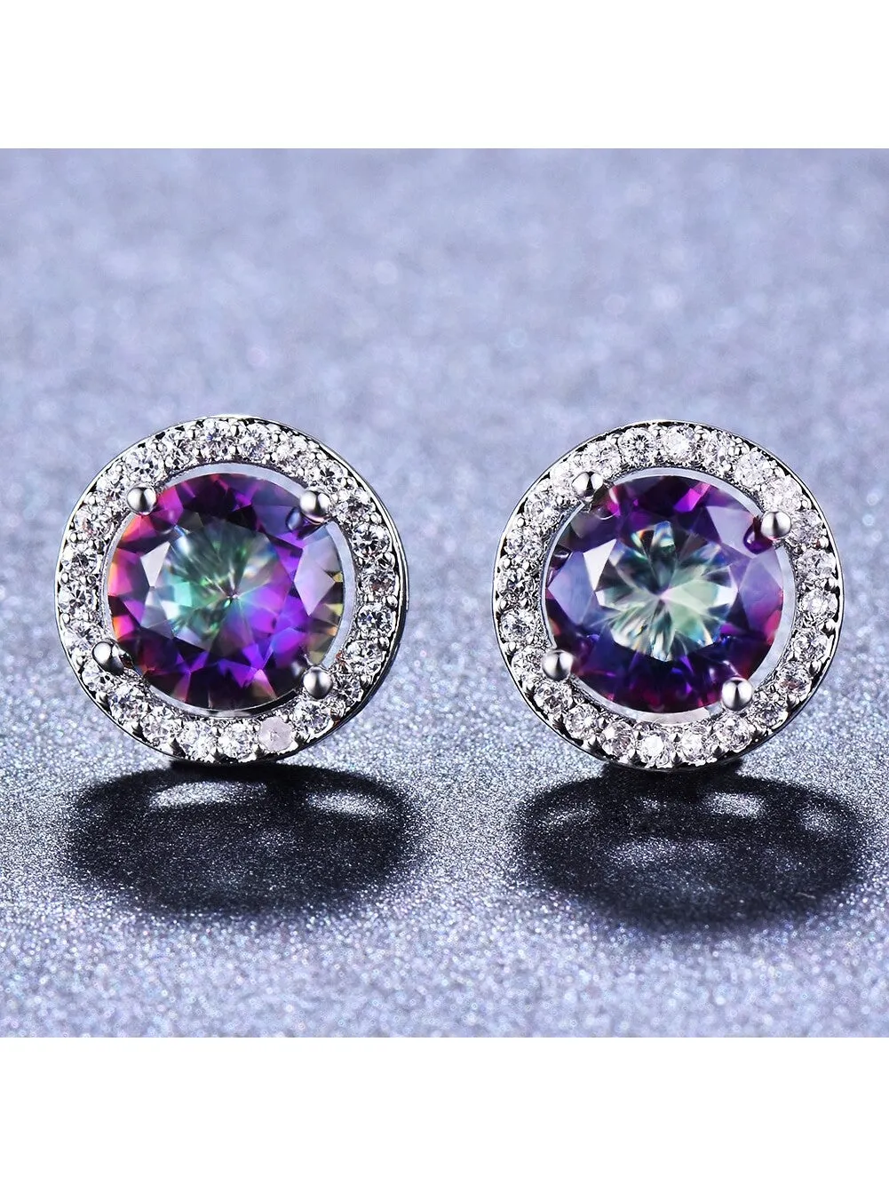 Luxurious Classic Round Micro-Inlaid White Zircon Ear Studs for Women