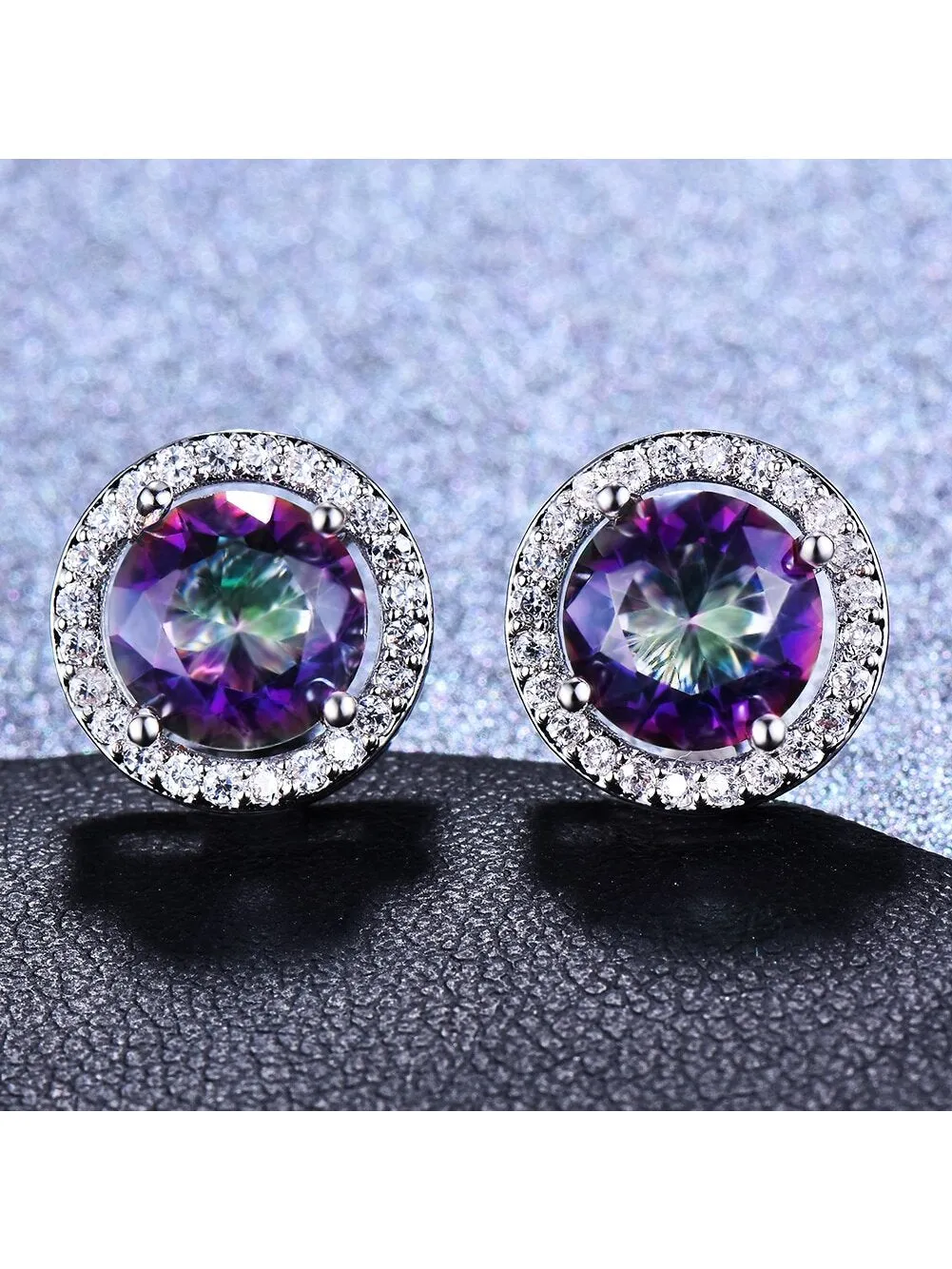 Luxurious Classic Round Micro-Inlaid White Zircon Ear Studs for Women