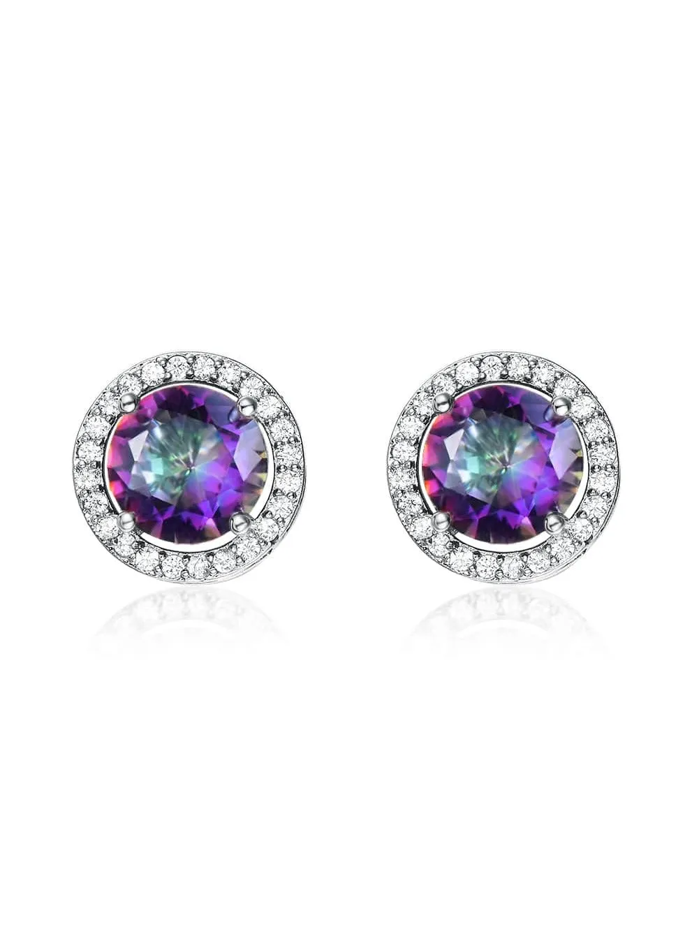 Luxurious Classic Round Micro-Inlaid White Zircon Ear Studs for Women