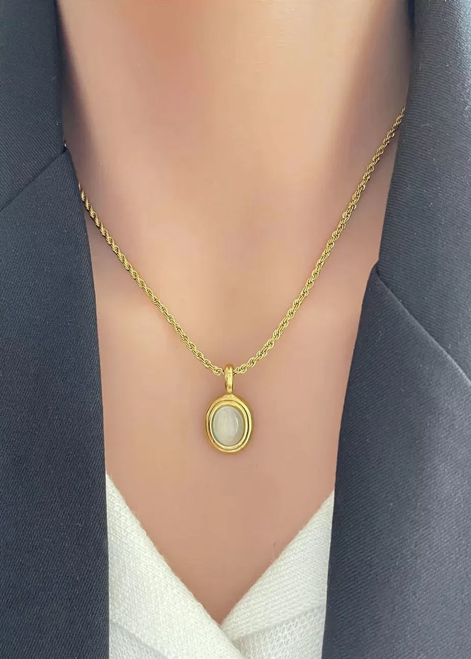 Oval White Pendant Necklace