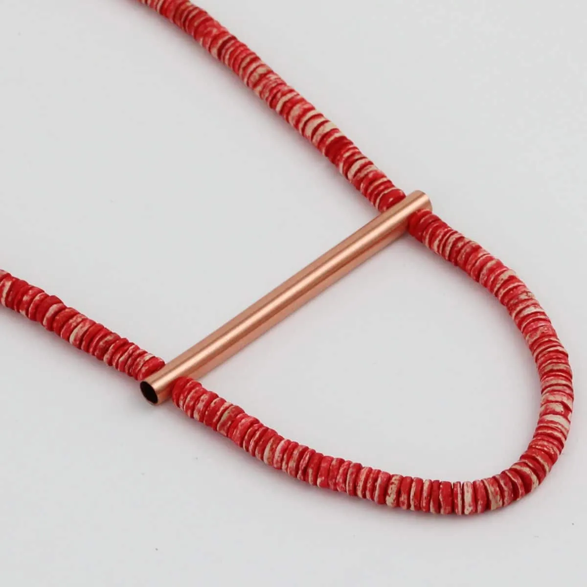 Red Beaded and Copper Bar Necklace