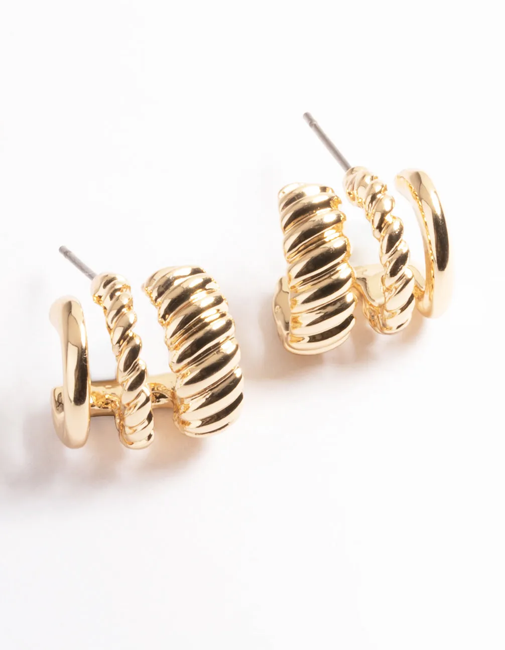 Rhodium Triple Twist Hoop Earrings