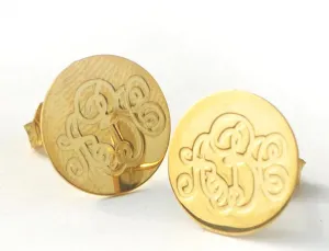 Round Gold Engraved Earrings