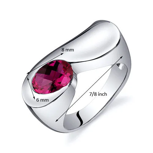 Ruby Oval Cut Sterling Silver Ring Size 7