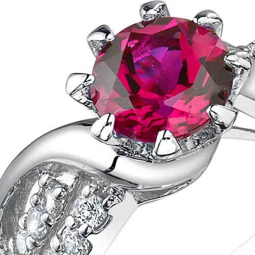 Ruby Round Cut Sterling Silver Ring Size 6
