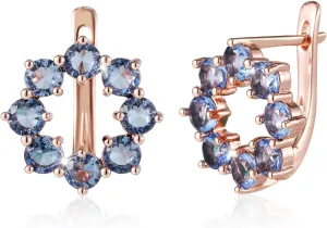 Sapphire Earrings for women, 18K Gold Plated Crystal Flower Earrings | Small Hoop Earring |Gold Earring for Women