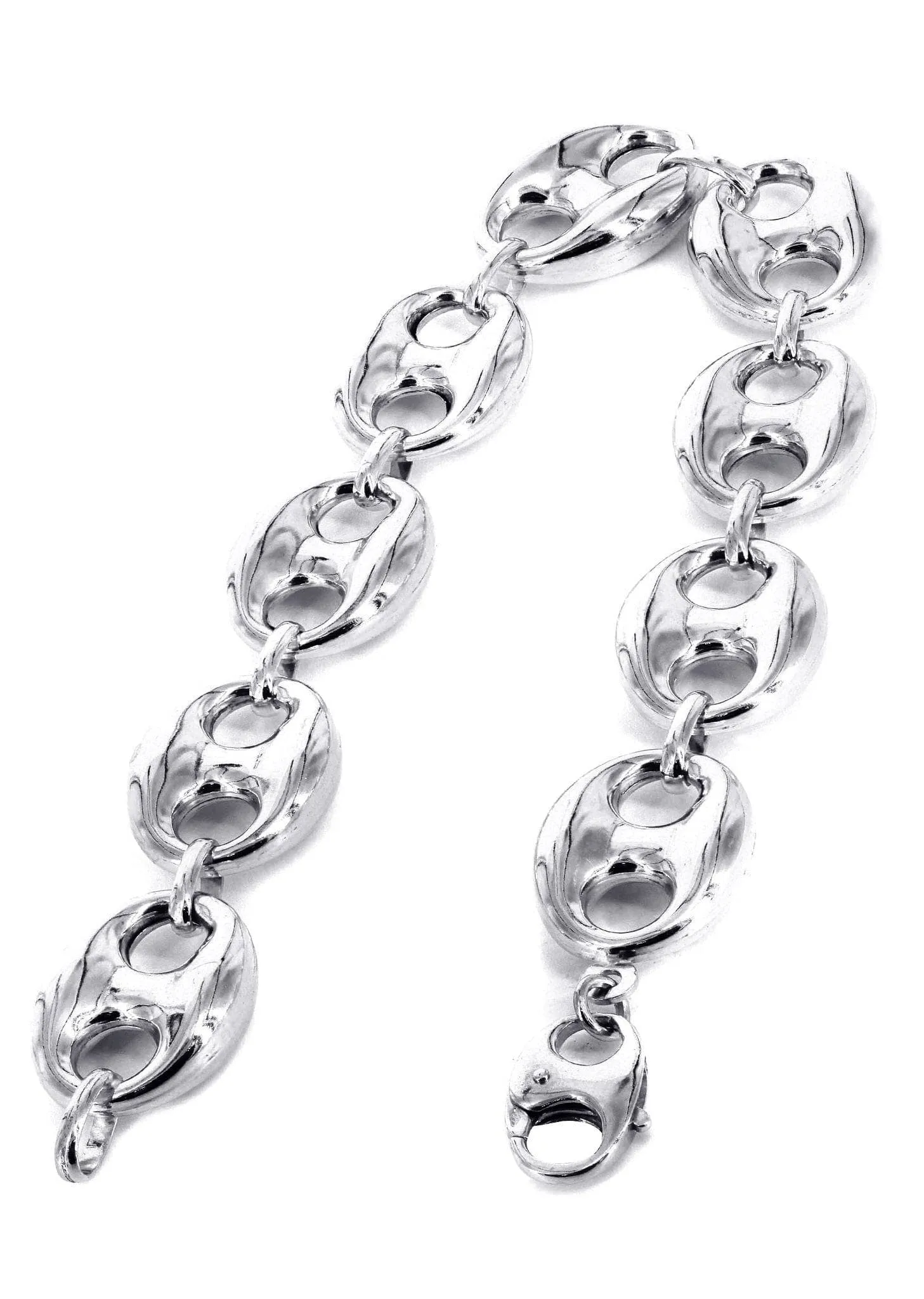 Semi Solid  Mens Puff Bracelet 10K White Gold
