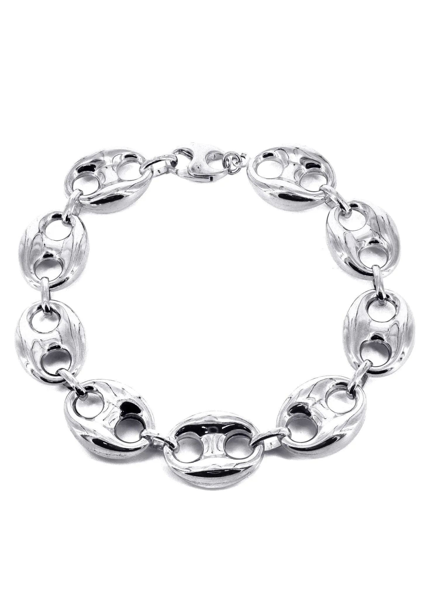 Semi Solid  Mens Puff Bracelet 10K White Gold